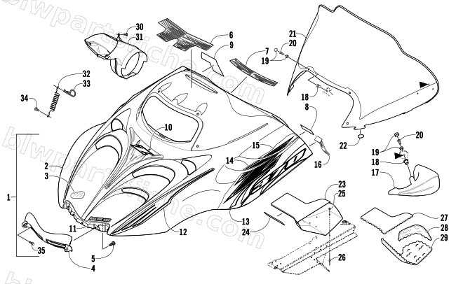 HOOD AND WINDSHIELD ASSEMBLY diagram