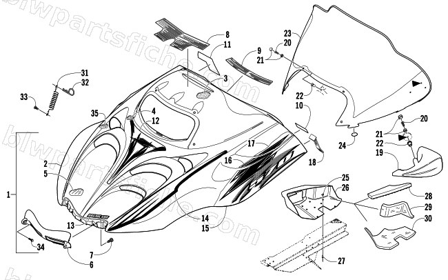 HOOD AND WINDSHIELD ASSEMBLY diagram