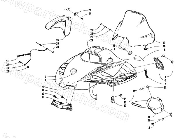 HOOD AND WINDSHIELD ASSEMBLY diagram