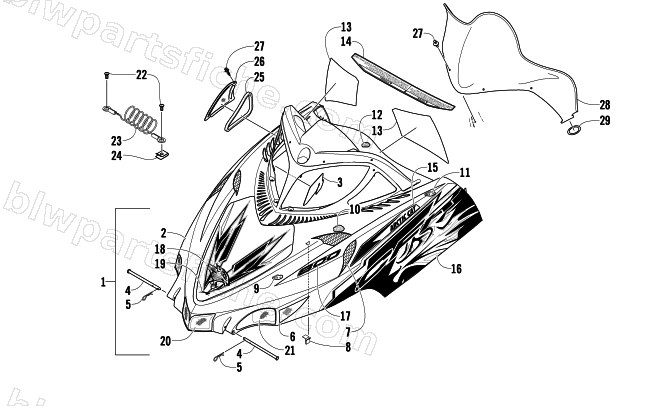 HOOD AND WINDSHIELD ASSEMBLY diagram