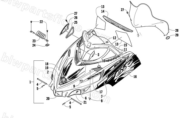 HOOD AND WINDSHIELD ASSEMBLY diagram