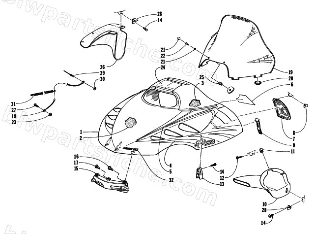 HOOD AND WINDSHIELD ASSEMBLY diagram