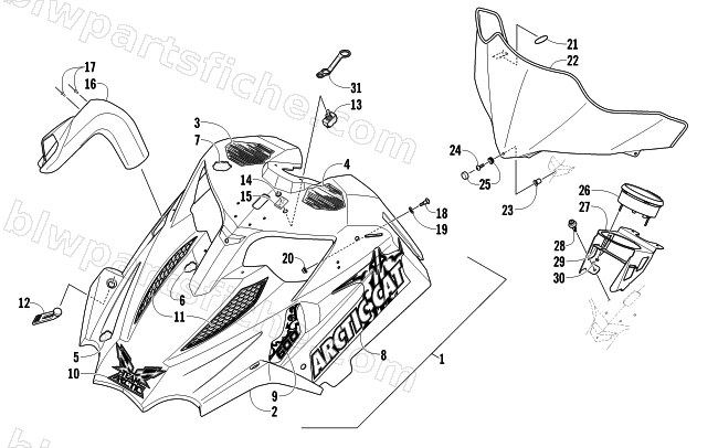 HOOD AND WINDSHIELD ASSEMBLY diagram