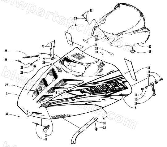 HOOD AND WINDSHIELD ASSEMBLY diagram