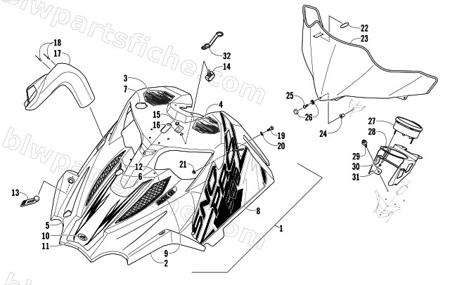 HOOD AND WINDSHIELD ASSEMBLY diagram