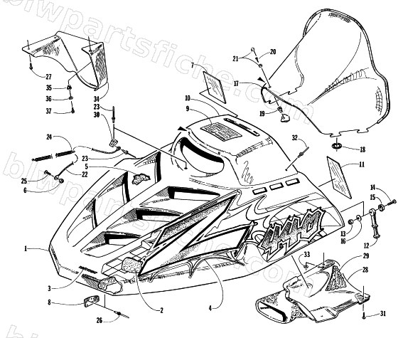 HOOD AND WINDSHIELD ASSEMBLY diagram