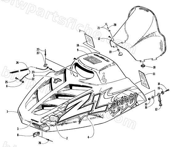 HOOD AND WINDSHIELD ASSEMBLY diagram