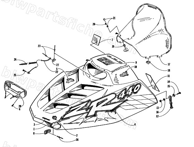 HOOD AND WINDSHIELD ASSEMBLY diagram