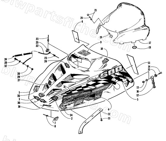 HOOD AND WINDSHIELD ASSEMBLY diagram