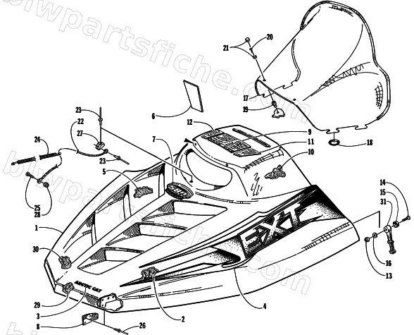 HOOD AND WINDSHIELD ASSEMBLY diagram