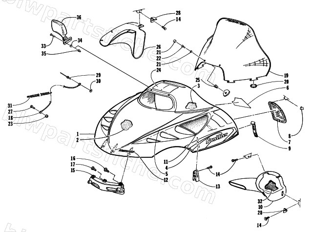 HOOD AND WINDSHIELD ASSEMBLY diagram