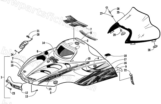 HOOD AND WINDSHIELD ASSEMBLY (CC International) diagram