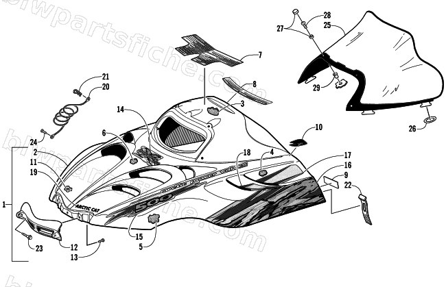 HOOD AND WINDSHIELD ASSEMBLY (CC International) diagram