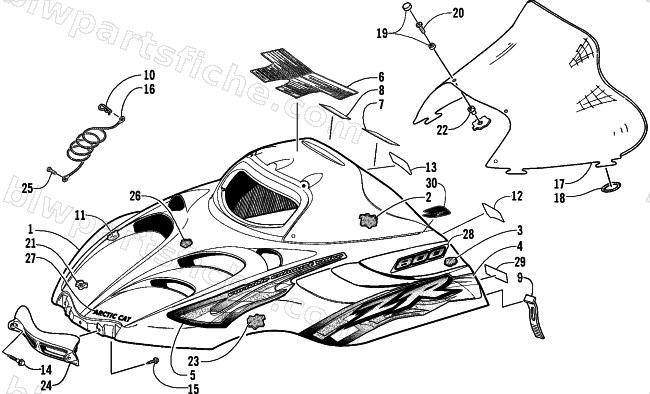 HOOD AND WINDSHIELD ASSEMBLY (LE) diagram