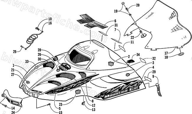 HOOD AND WINDSHIELD ASSEMBLY (LE) diagram