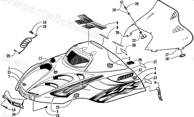 HOOD AND WINDSHIELD ASSEMBLY (LE) diagram