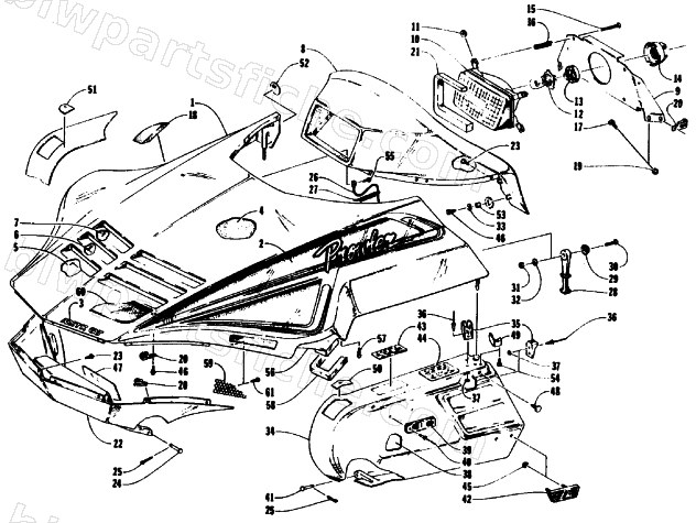 HOOD, HEADLIGHT, AND SIDE PODS diagram