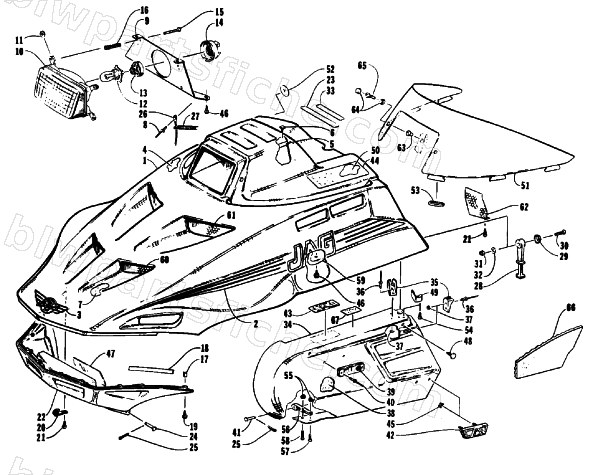 HOOD, HEADLIGHT, AND SIDE PODS diagram