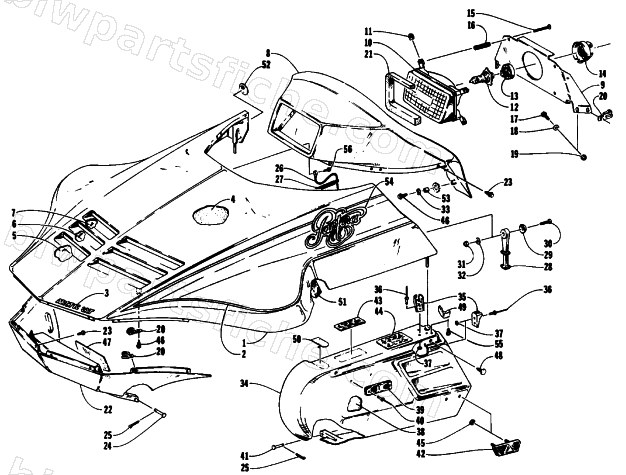 HOOD, HEADLIGHT, AND SIDE PODS diagram