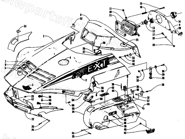 HOOD, HEADLIGHT, AND SIDE PODS diagram