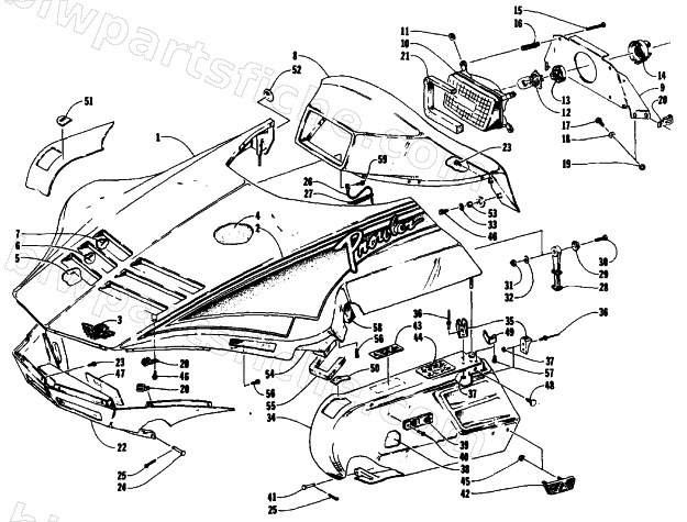 HOOD, HEADLIGHT, AND SIDE PODS diagram