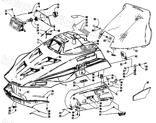 HOOD, HEADLIGHT, AND SIDE PODS diagram