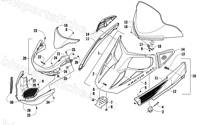 HOOD, WINDSHIELD, AND FRONT BUMBER ASSEMBLY diagram