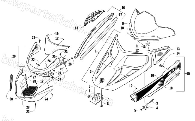 HOOD, WINDSHIELD, AND FRONT BUMPER ASSEMBLY diagram