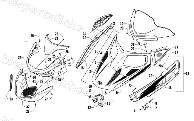 HOOD, WINDSHIELD, AND FRONT BUMPER ASSEMBLY diagram
