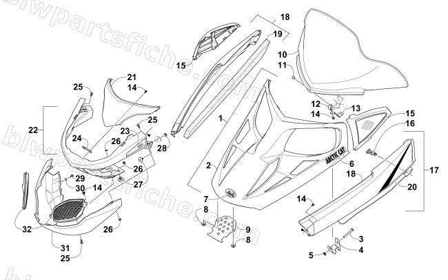 HOOD, WINDSHIELD, AND FRONT BUMPER ASSEMBLY diagram