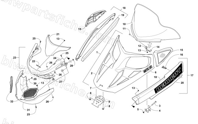 HOOD, WINDSHIELD, AND FRONT BUMPER ASSEMBLY diagram