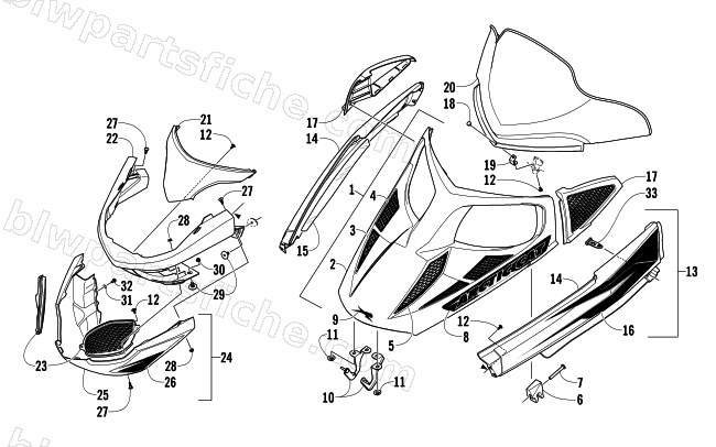 HOOD, WINDSHIELD, AND FRONT BUMPER ASSEMBLY diagram