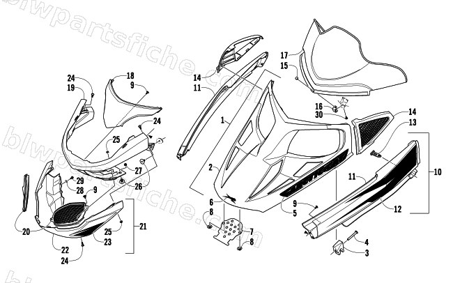 HOOD, WINDSHIELD, AND FRONT BUMPER ASSEMBLY diagram