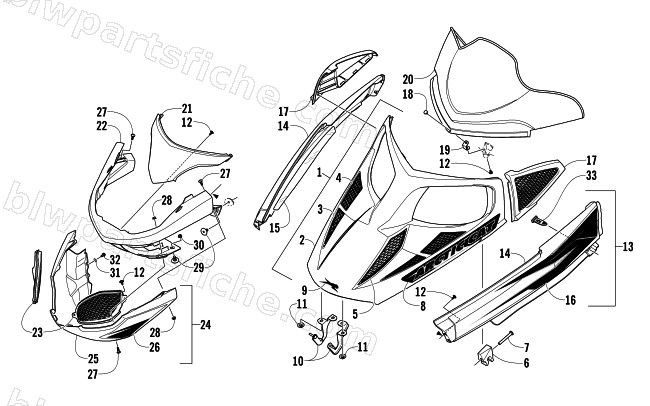 HOOD, WINDSHIELD, AND FRONT BUMPER ASSEMBLY diagram