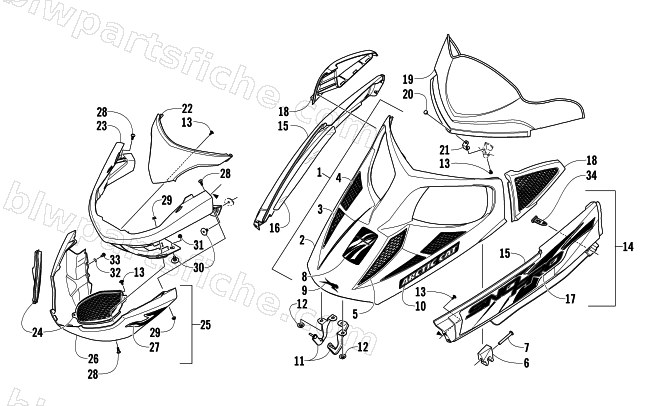 HOOD, WINDSHIELD, AND FRONT BUMPER ASSEMBLY diagram