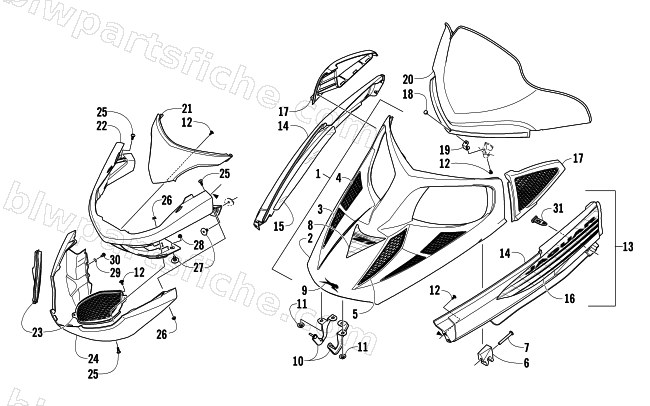 HOOD, WINDSHIELD, AND FRONT BUMPER ASSEMBLY diagram