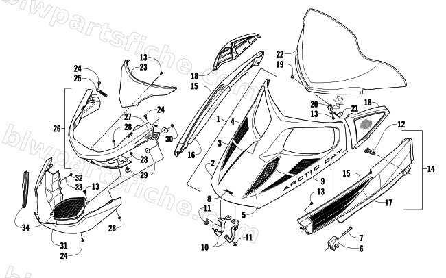 HOOD, WINDSHIELD, AND FRONT BUMPER ASSEMBLY diagram
