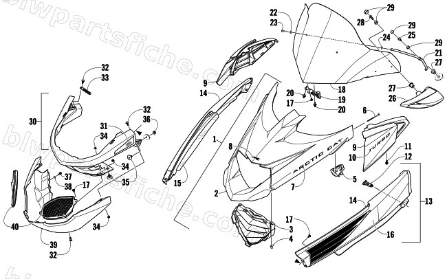 HOOD, WINDSHIELD, AND FRONT BUMPER ASSEMBLY diagram