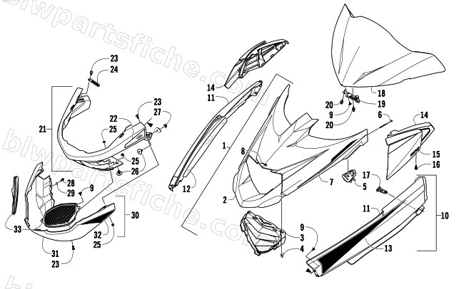 HOOD, WINDSHIELD, AND FRONT BUMPER ASSEMBLY diagram