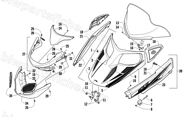 HOOD, WINDSHIELD, AND FRONT BUMPER ASSEMBLY diagram
