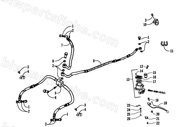 HYDRAULIC BRAKE HOSE AND HAND BRAKE ASSEMBLY diagram