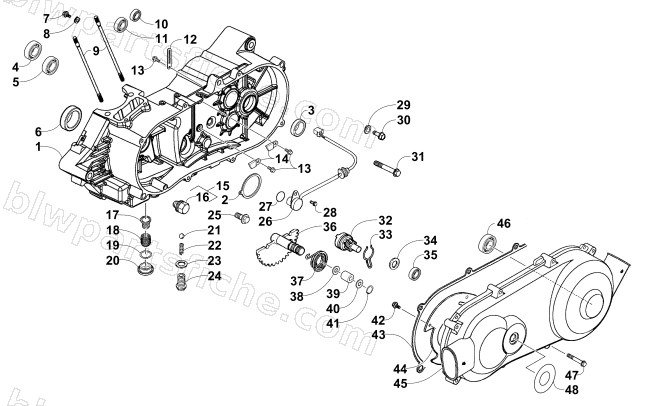 LEFT CRANKCASE AND COVER ASSEMBLY diagram