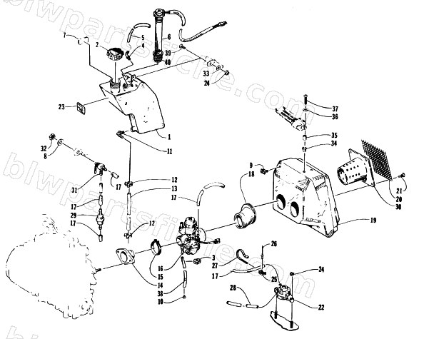 OIL TANK, CARBURETOR, FUEL PUMP, AND SILENCER diagram