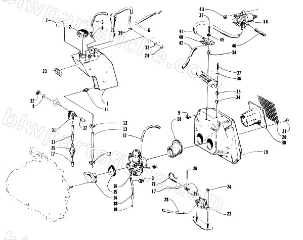 OIL TANK, CARBURETOR, FUEL PUMP, AND SILENCER diagram