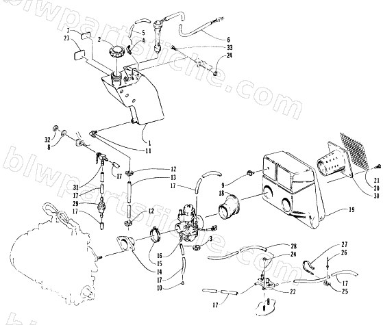 OIL TANK, CARBURETOR, FUEL PUMP, AND SILENCER diagram