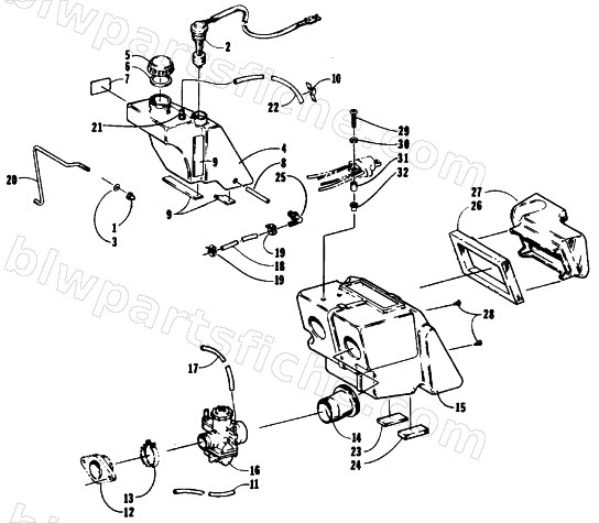 OIL TANK, CARBURETOR, FUEL PUMP, AND SILENCER diagram