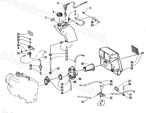 OIL TANK, CARBURETOR, FUEL PUMP, AND SILENCER diagram