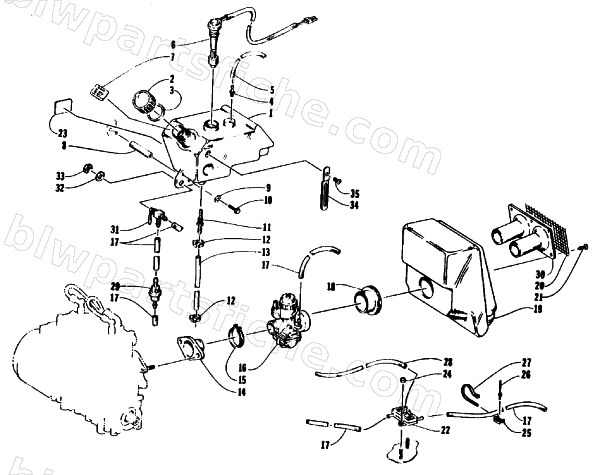 OIL TANK, CARBURETOR, FUEL PUMP, AND SILENCER diagram