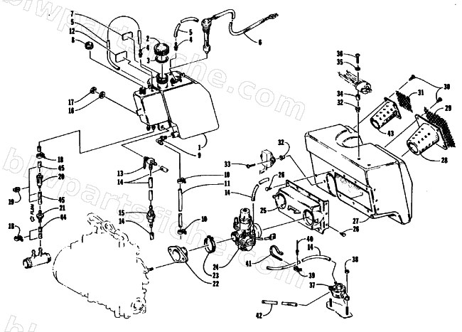 OIL TANK, CARBURETOR, FUEL PUMP, AND SILENCER diagram