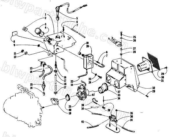 OIL TANK, CARBURETOR, FUEL PUMP, AND SILENCER diagram